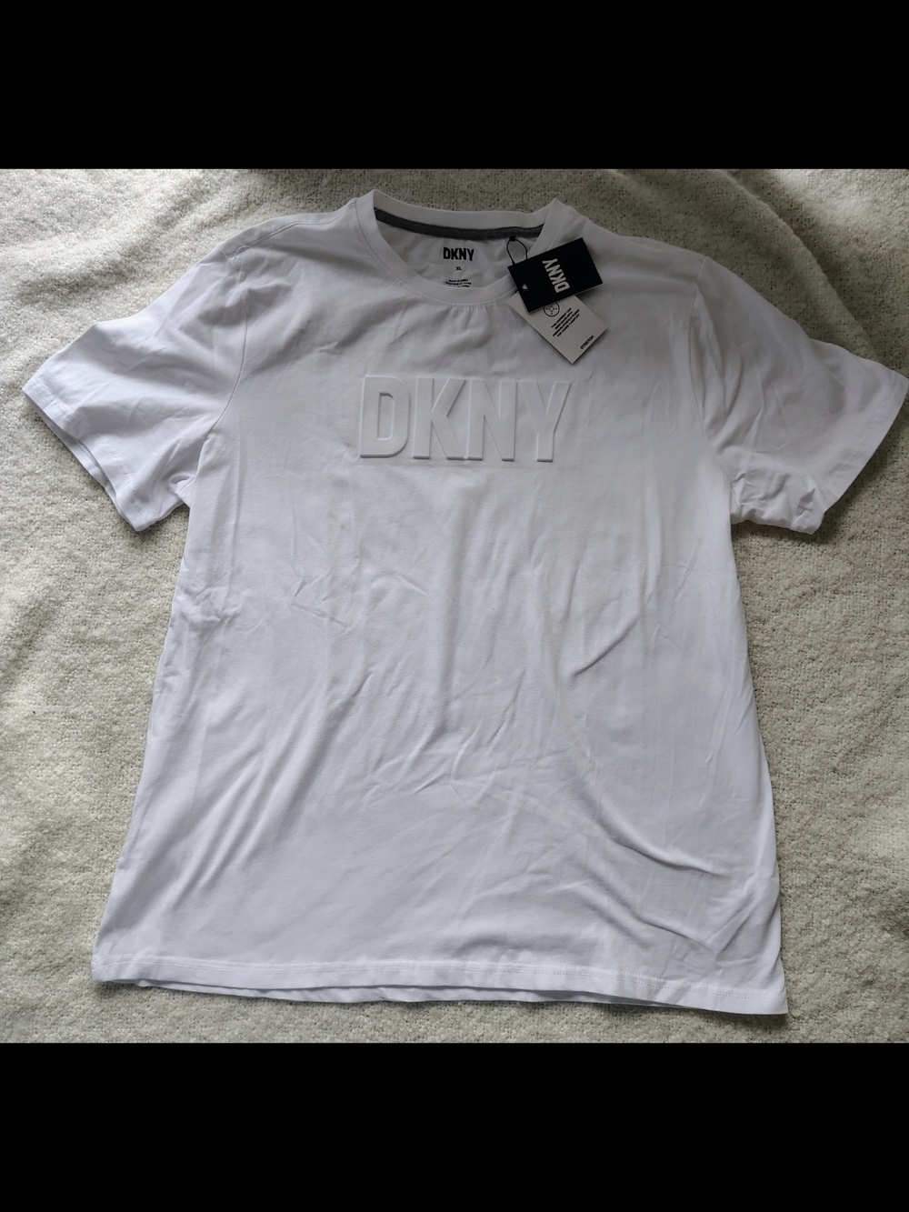 DKNY White Short Sleeve Embossed Logo Tee